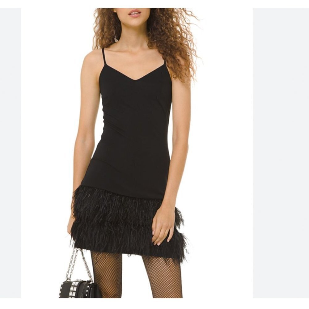 MICHAEL Michael Kors Black Mini Dress with Feathered Hem